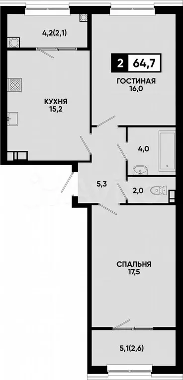 2-к. квартира, 64,7 м, 6/12 эт. - Фото 0
