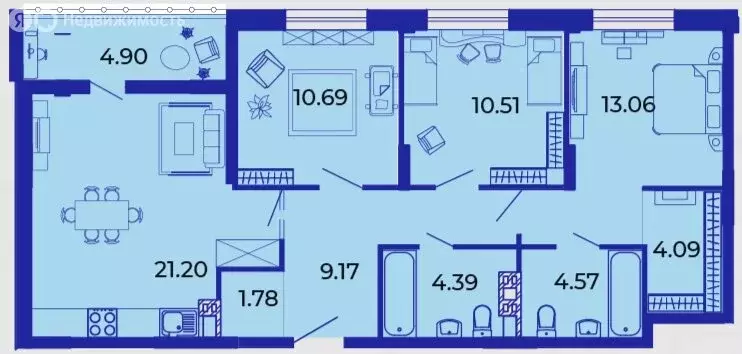 3-комнатная квартира: Брянск, улица имени О.С. Визнюка, 18 (83.7 м) - Фото 2