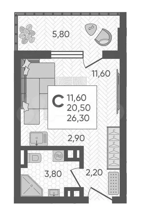 Квартира-студия, 26,3 м, 4/16 эт. - Фото 0