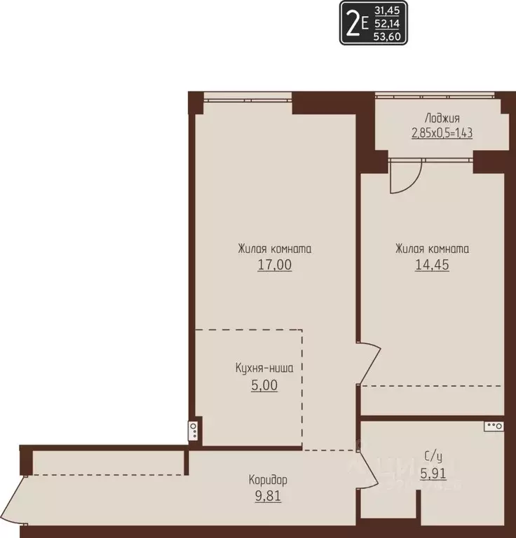 2-к кв. Пермский край, Пермь ул. Писарева, 8 (53.6 м) - Фото 1