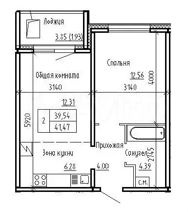 2-к. квартира, 41,5 м, 6/8 эт. - Фото 0