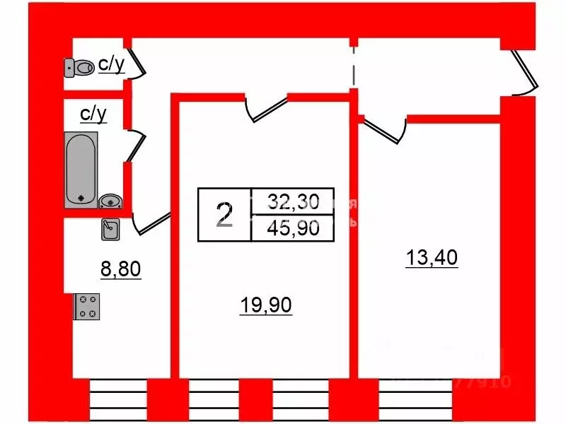 2-к кв. Санкт-Петербург Московский просп., 78В (45.9 м) - Фото 1