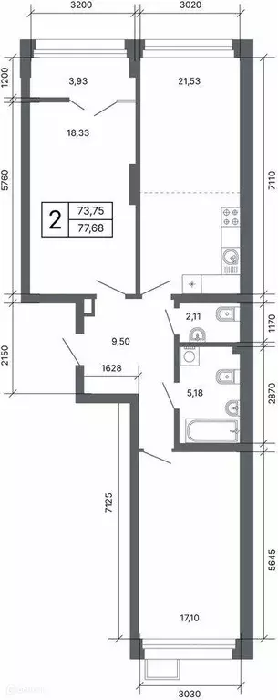 Продаётся 2-к квартира, 77.3 м - Фото 1