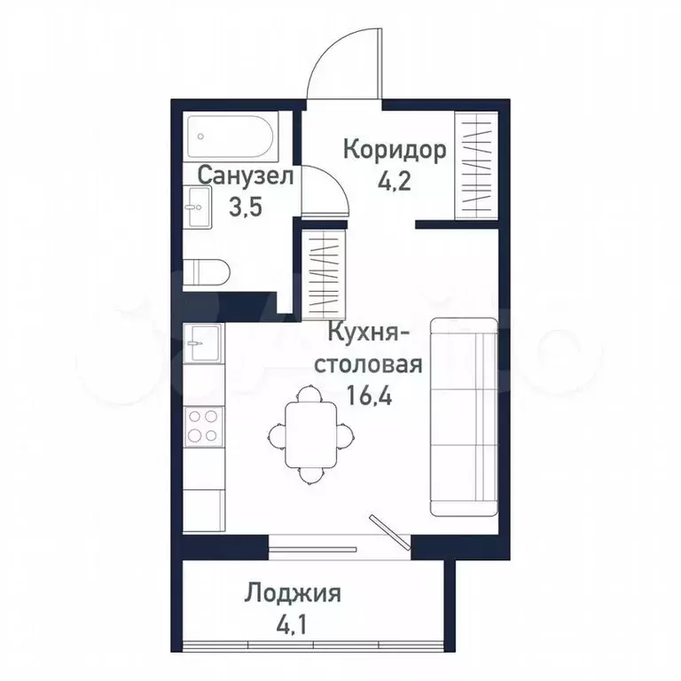 Квартира-студия, 24,1 м, 4/10 эт. - Фото 0