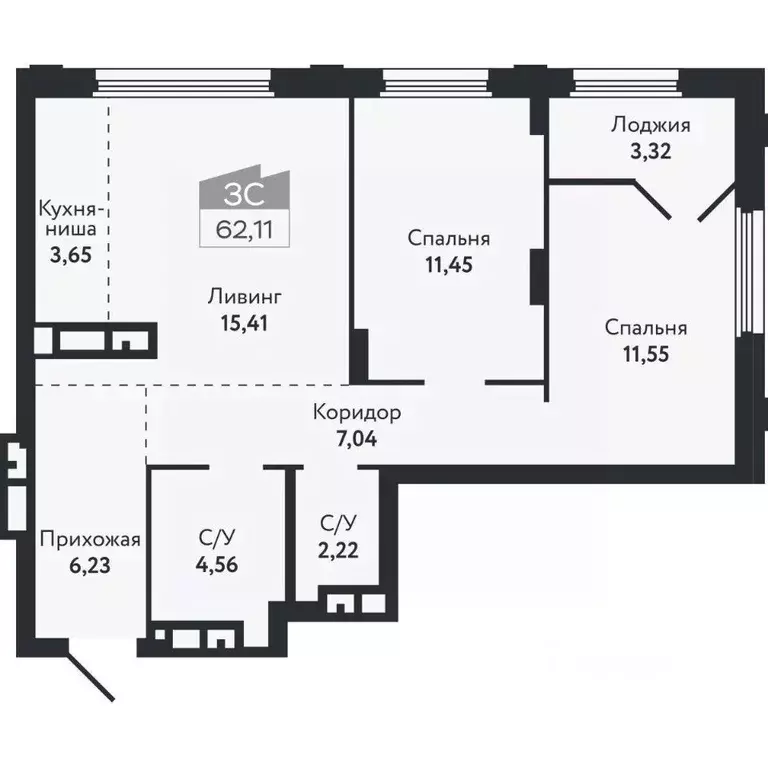 3-к кв. Томская область, Томск Черемошники мкр, ул. Бердская, 14/3 ... - Фото 2