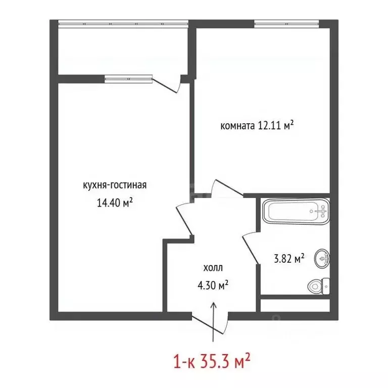 1-к кв. Свердловская область, Екатеринбург ул. Крауля, 89А (35.3 м) - Фото 2