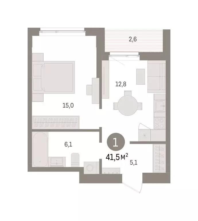 1-комнатная квартира: Пермь, микрорайон Крохалева (41.5 м) - Фото 2
