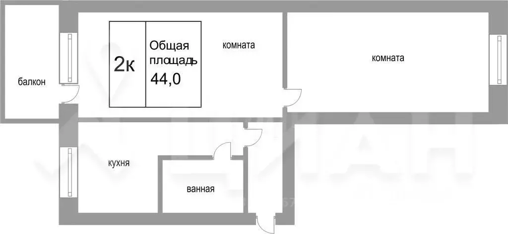 2-к кв. Кемеровская область, Новокузнецк ул. Рокоссовского, 33 (41.0 ... - Фото 1