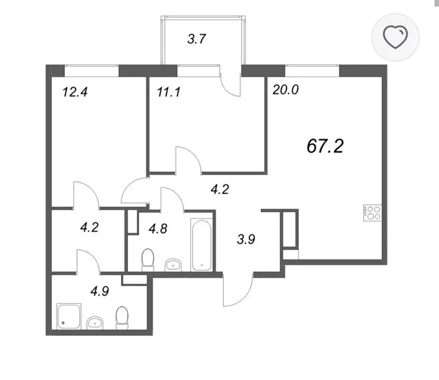 2-комнатная квартира: Санкт-Петербург, Тосина улица, 3к1 (67 м) - Фото 1