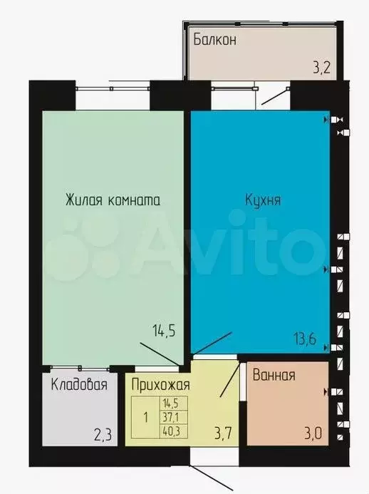 1-к. квартира, 40 м, 2/4 эт. - Фото 0