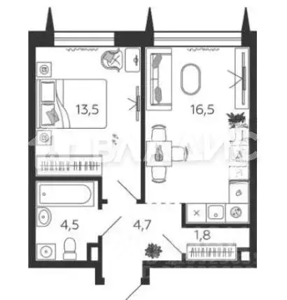 1-к кв. Москва наб. Марка Шагала, 11к2 (41.0 м) - Фото 1