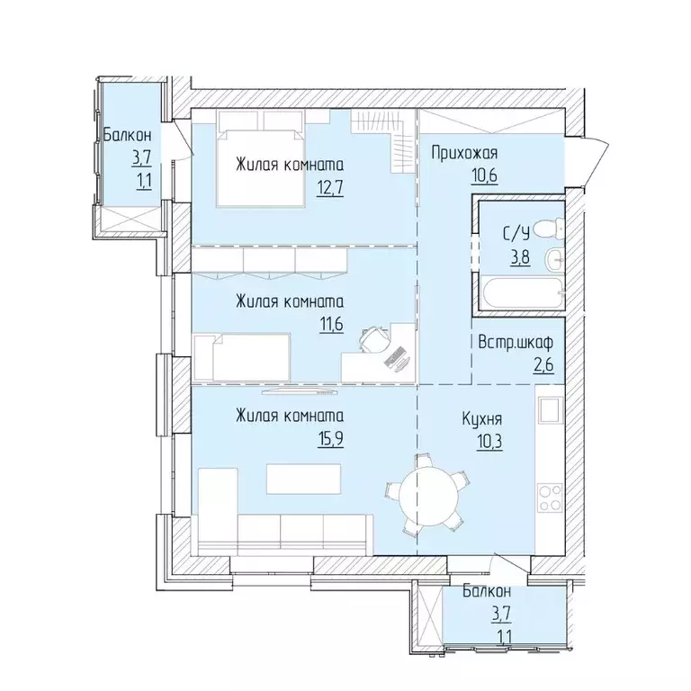 3-к кв. Алтайский край, Барнаул ВРЗ мкр, бул. 9 Января (69.7 м) - Фото 1