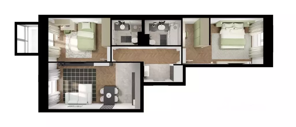 2-к кв. Амурская область, Благовещенск Зея Парк жилой комплекс, 3 ... - Фото 2