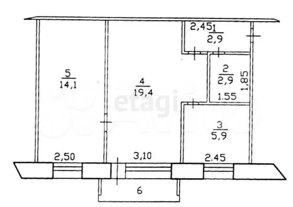2-комнатная квартира: Салават, улица Губкина, 8 (45.2 м) - Фото 1
