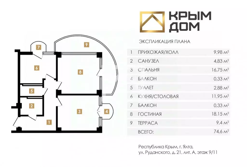 2-к кв. Крым, Ялта ул. Руданского, 21А (74.6 м) - Фото 1
