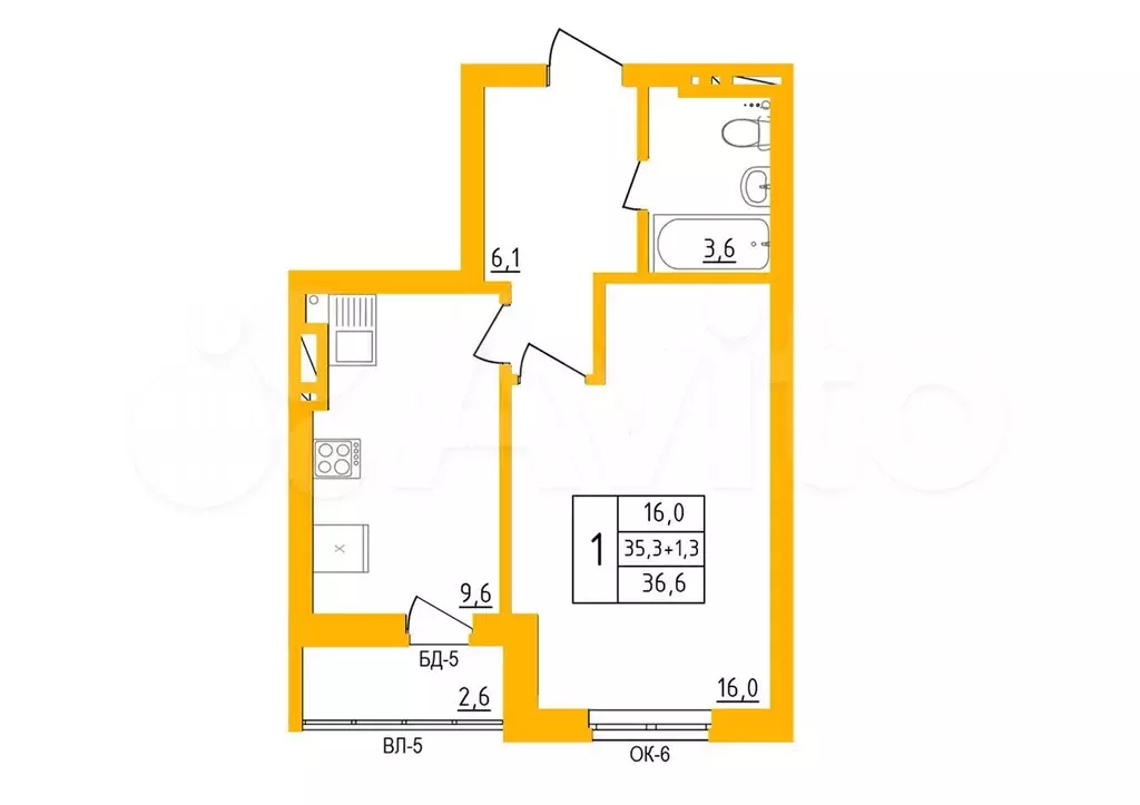 1-к. квартира, 36,5 м, 17/27 эт. - Фото 1