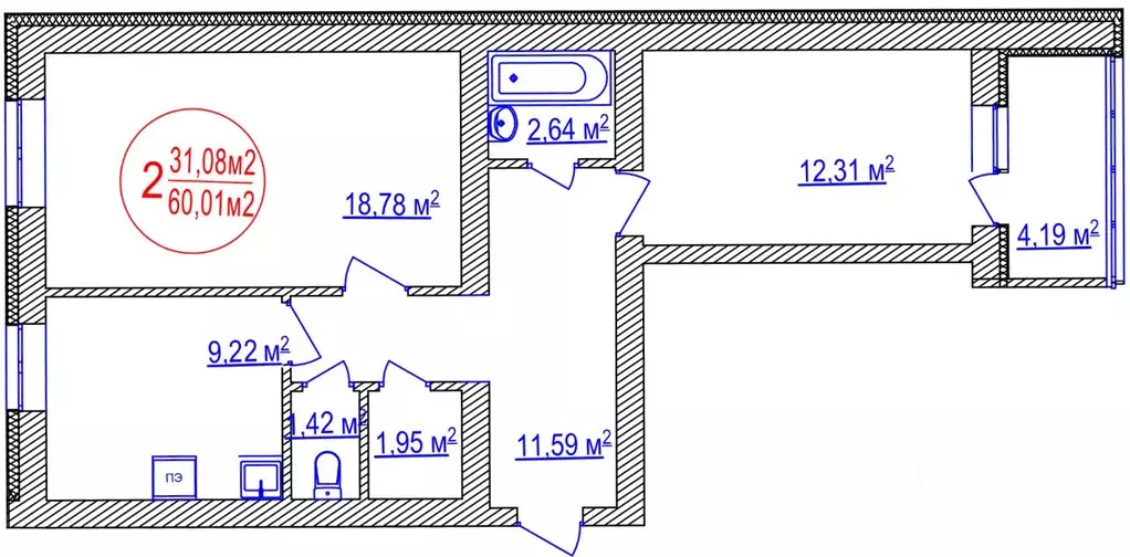 2-к кв. Башкортостан, Уфа ул. Летчиков, 1/9 (60.01 м) - Фото 1
