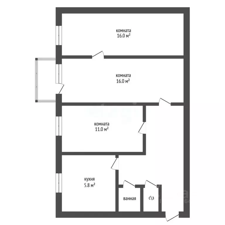 3-к кв. Амурская область, Райчихинск Пионерская ул., 60 (53.8 м) - Фото 2