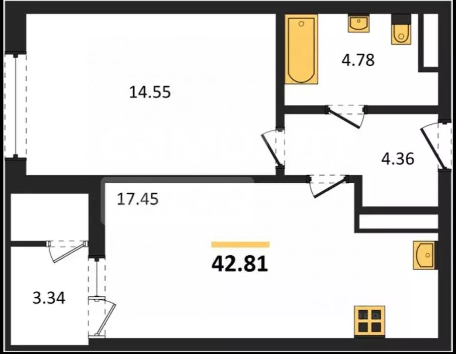 1-к кв. Крым, Ялта ул. Красноармейская, 29 (42.81 м) - Фото 2