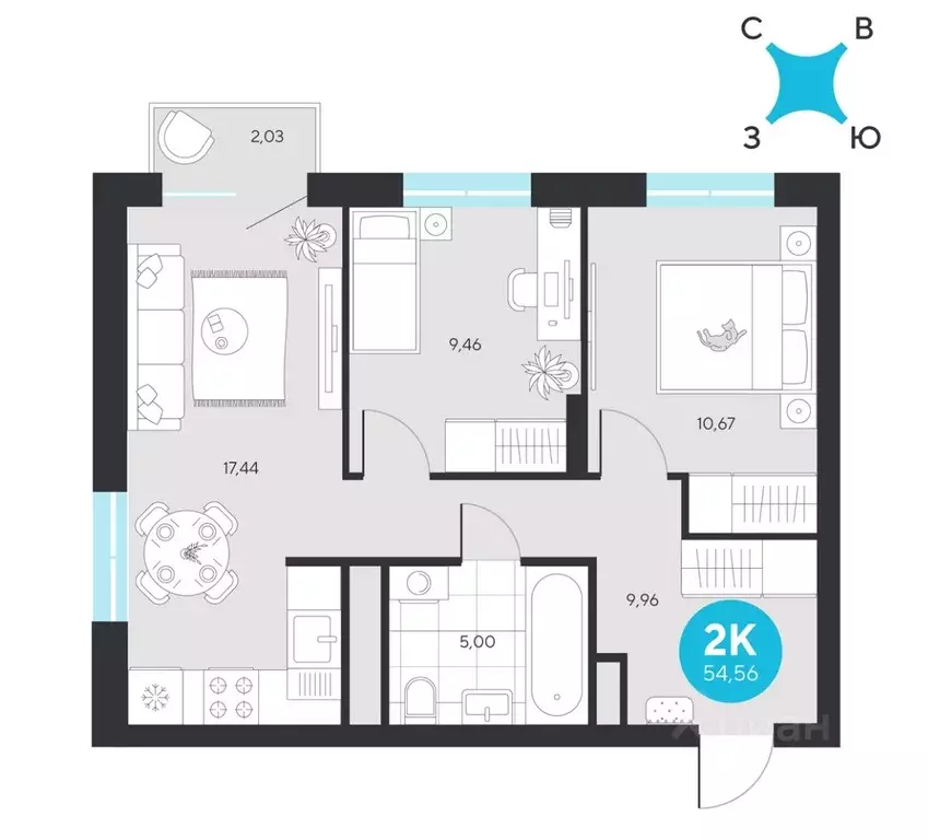 2-к кв. Свердловская область, Екатеринбург Академический мкр, 25-й ... - Фото 1