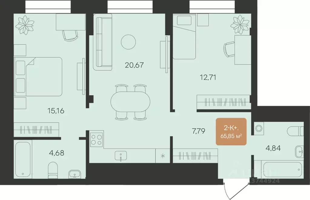 2-к кв. Ямало-Ненецкий АО, Новый Уренгой Уютный мкр,  (65.85 м) - Фото 1