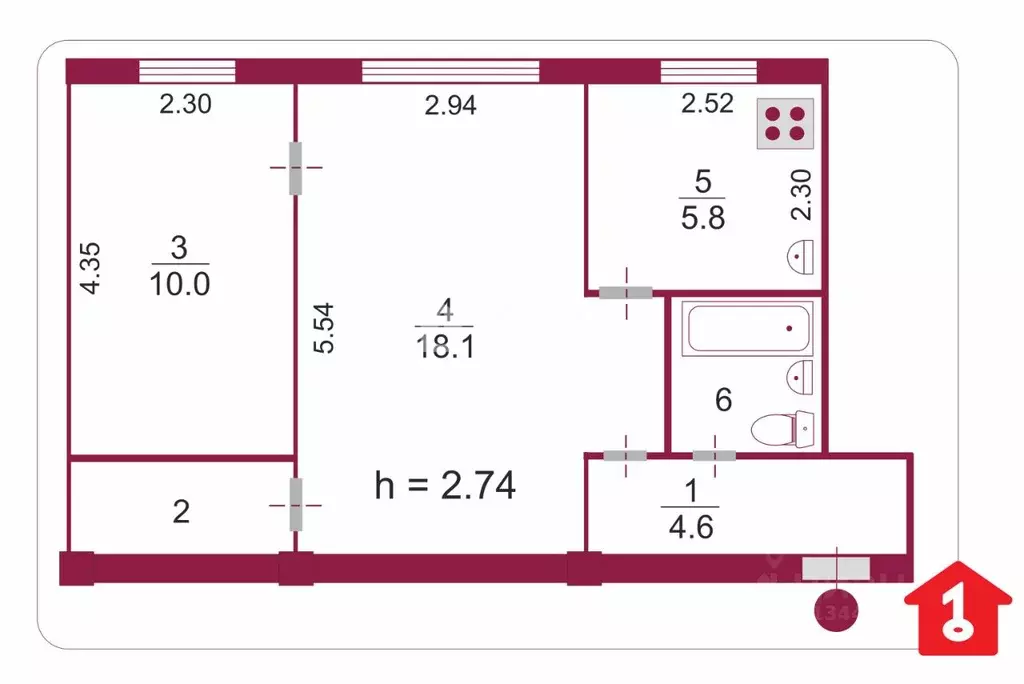 2-к кв. Омская область, Омск ул. 8 Марта, 4 (43.9 м) - Фото 2