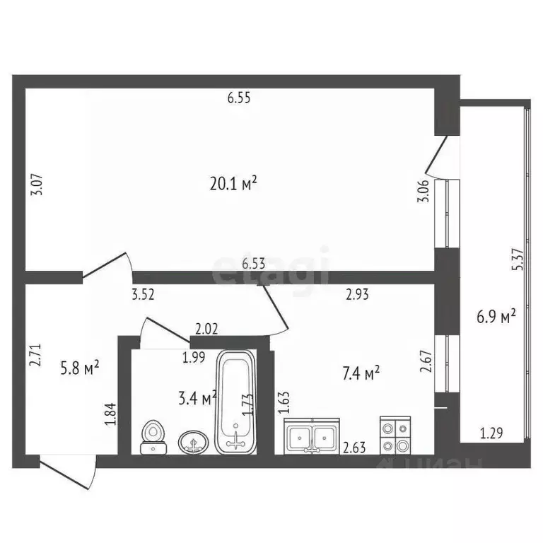 1-к кв. Башкортостан, Стерлитамак ул. Артема, 108 (36.7 м) - Фото 1