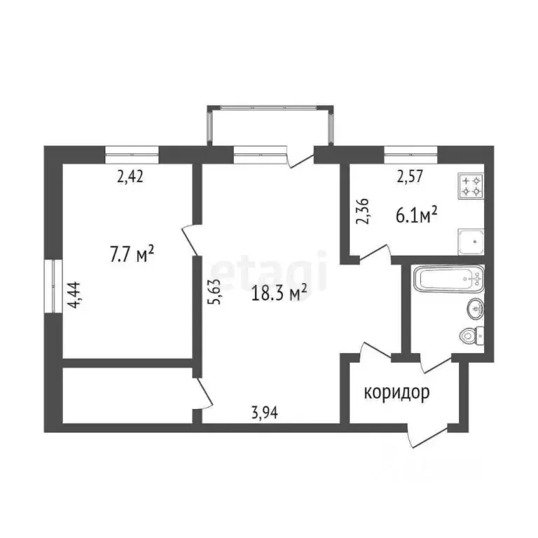 2-к кв. Белгородская область, Белгород Садовая ул., 21 (43.0 м) - Фото 1