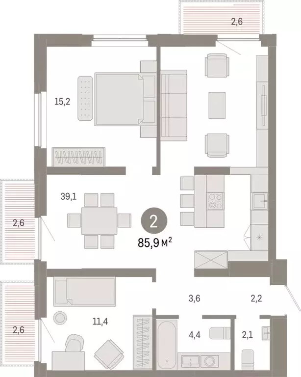 2-комнатная квартира: Тюмень, Мысовская улица, 26к2 (85.89 м) - Фото 1