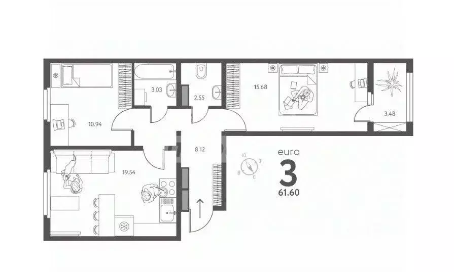 2-к кв. Липецкая область, Липецк ул. Перова, 2Д (61.6 м) - Фото 2