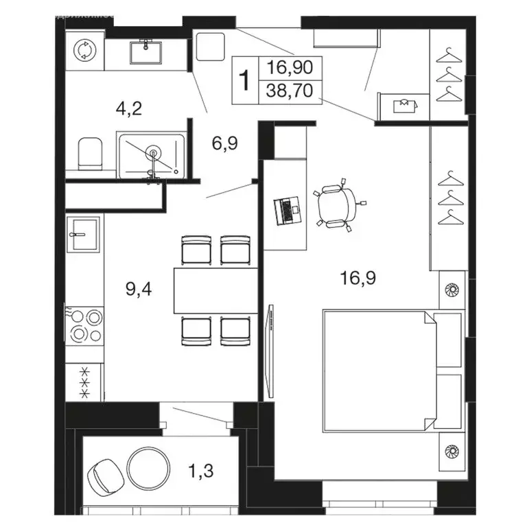 1-комнатная квартира: Апрелевка, жилой комплекс Времена Года, к2 (38.7 ... - Фото 1