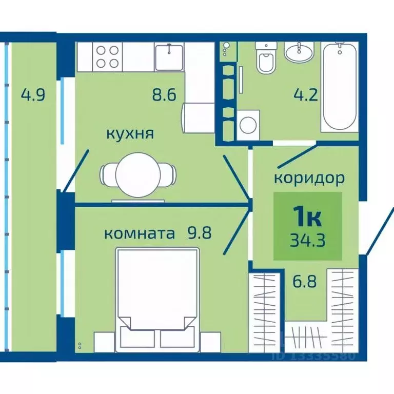1-к кв. Пермский край, Пермь ул. Старшего Лейтенанта Гачегова, 1 (34.3 ... - Фото 1
