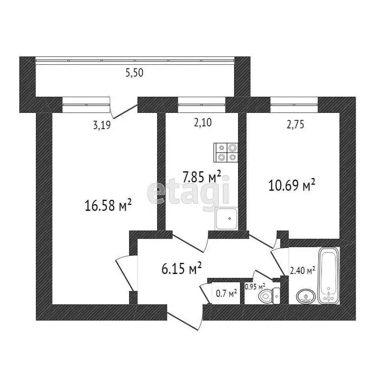 1к в 2-комнатной квартире (16.58 м) - Фото 1