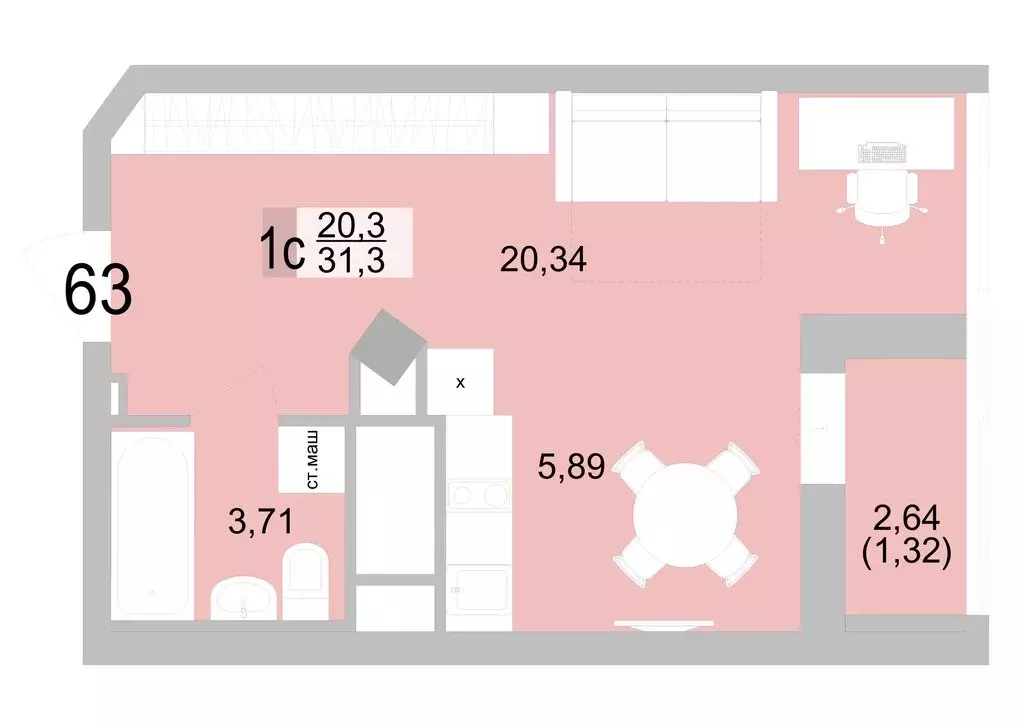 Квартира-студия: Екатеринбург, Черкасская улица, 5к1 (31.26 м) - Фото 0