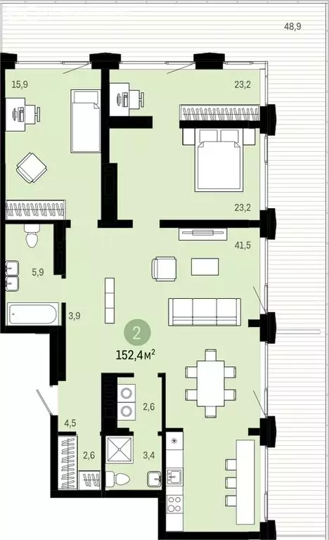 2-комнатная квартира: Новосибирск, улица Декабристов, 107/6 (152.4 м) - Фото 1