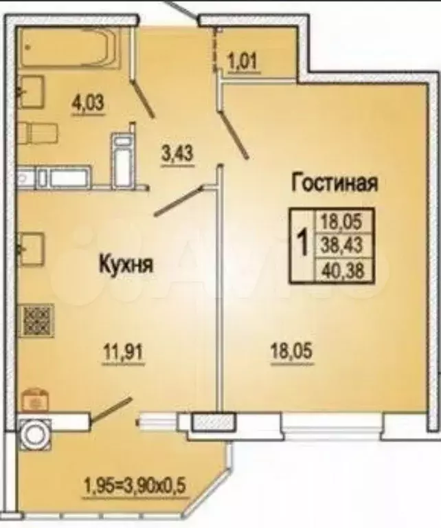 1-к. квартира, 42 м, 14/21 эт. - Фото 0