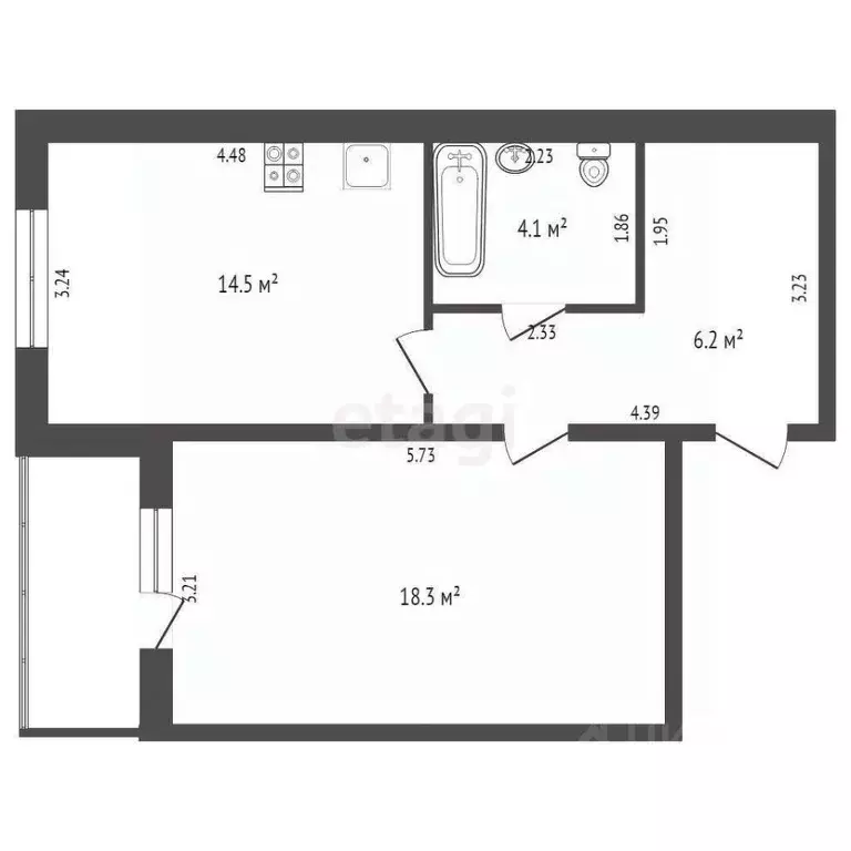 1-к кв. Тюменская область, Тюмень ул. Федюнинского, 30к2 (46.6 м) - Фото 1