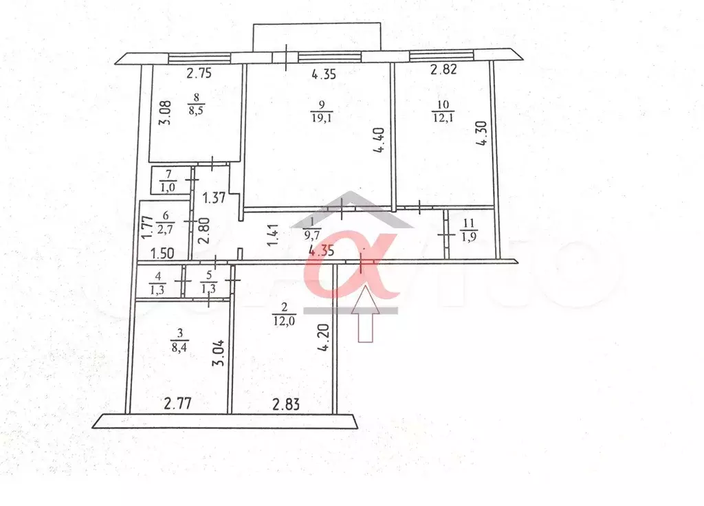 4-к. квартира, 80 м, 6/9 эт. - Фото 0