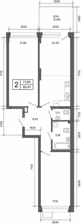 2-к. квартира, 77 м, 1/24 эт. - Фото 1