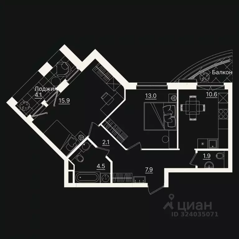 2-к кв. Тюменская область, Тюмень ул. Щербакова, 2к3 (61.9 м) - Фото 1