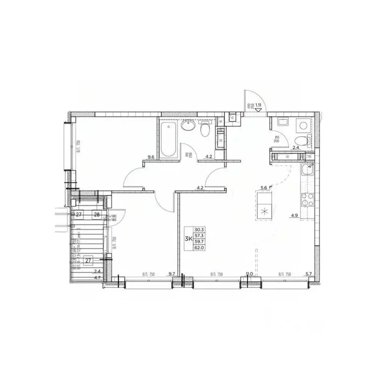 3-к кв. Приморский край, Владивосток ул. Расула Гамзатова, 7к1 (62.0 ... - Фото 1