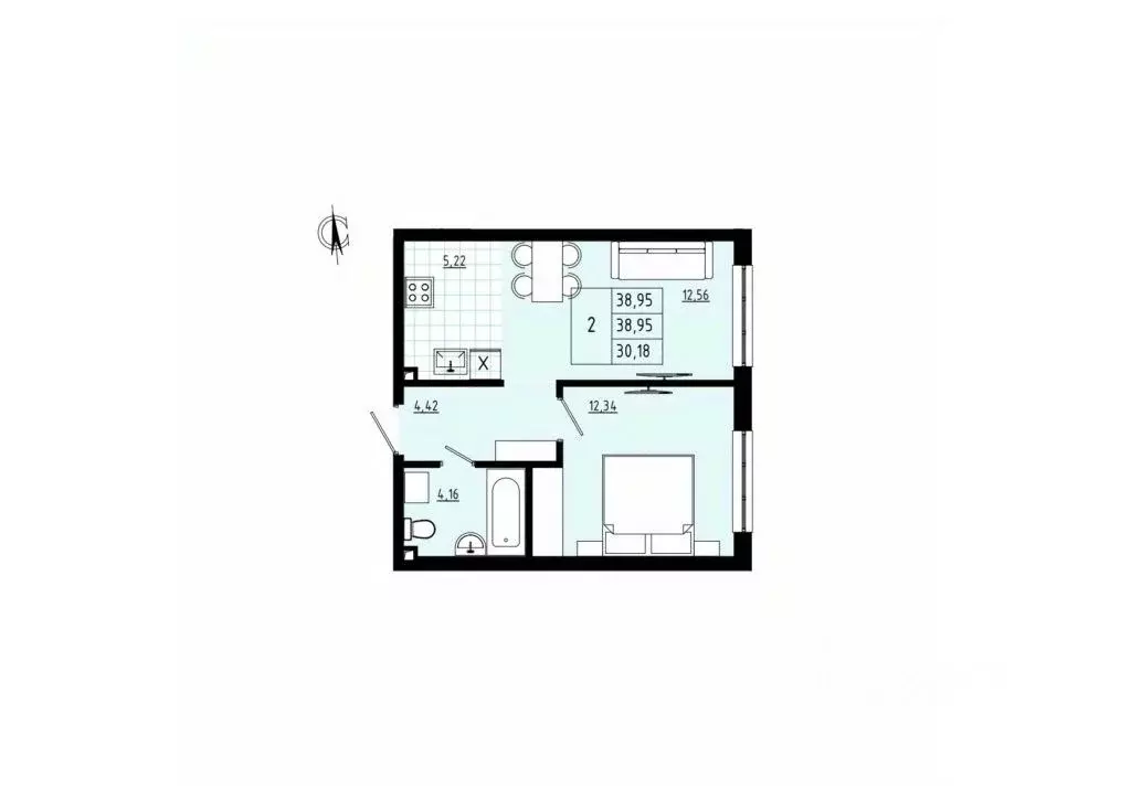 2-к кв. Белгородская область, Новый Оскол Новоселовка мкр,  (38.96 м) - Фото 1