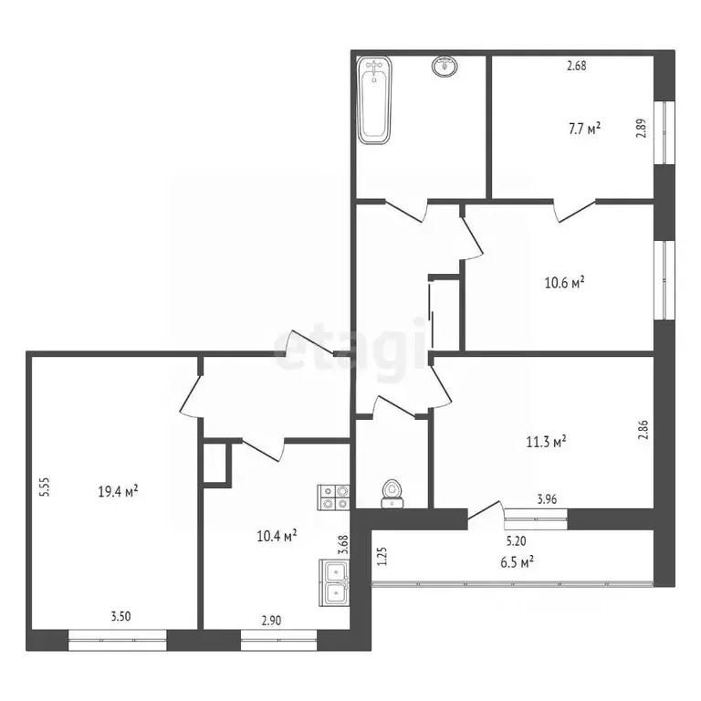 4-к кв. Омская область, Омск ул. Конева, 34 (81.3 м) - Фото 1