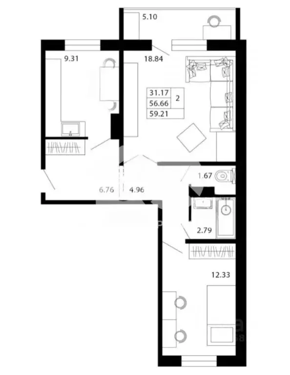 2-к кв. Новосибирская область, Обь Геодезическая ул., 76 (59.0 м) - Фото 1