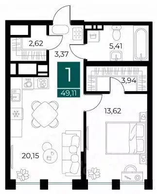 1-к кв. Рязанская область, Рязань Арт Кварталы жилой комплекс (49.11 ... - Фото 1
