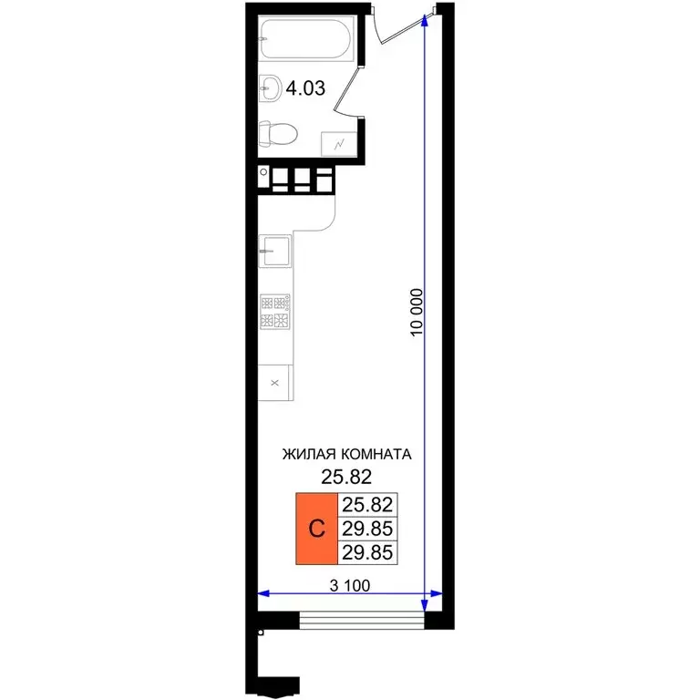 Квартира-студия: Новороссийск, микрорайон 5-я Бригада (29.85 м) - Фото 0