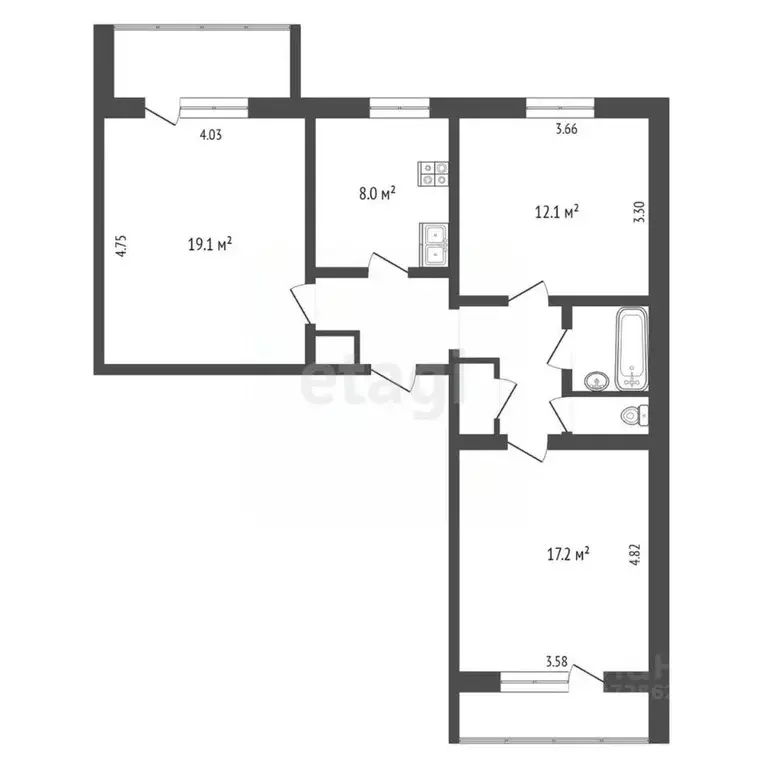 3-к кв. Калужская область, Калуга ул. Пестеля, 1/90 (75.0 м) - Фото 2