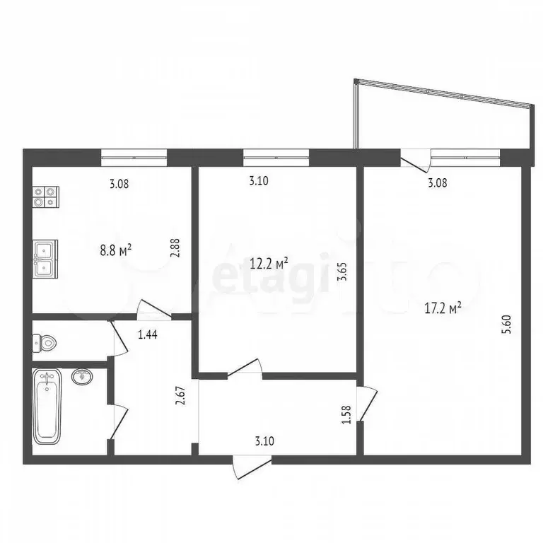 2-к. квартира, 50,5 м, 7/9 эт. - Фото 0