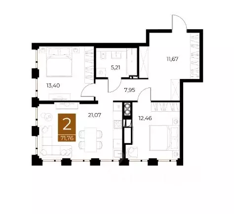 2-к кв. Рязанская область, Рязань Медный жилой комплекс (70.31 м) - Фото 1