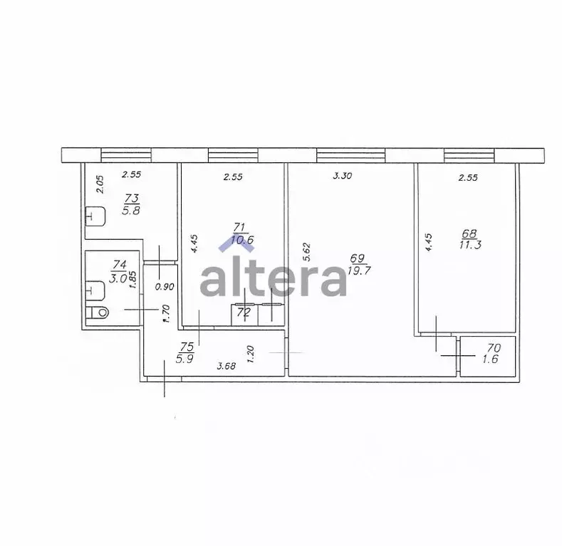 3-к кв. Татарстан, Казань ул. Халева, 5 (58.6 м) - Фото 2